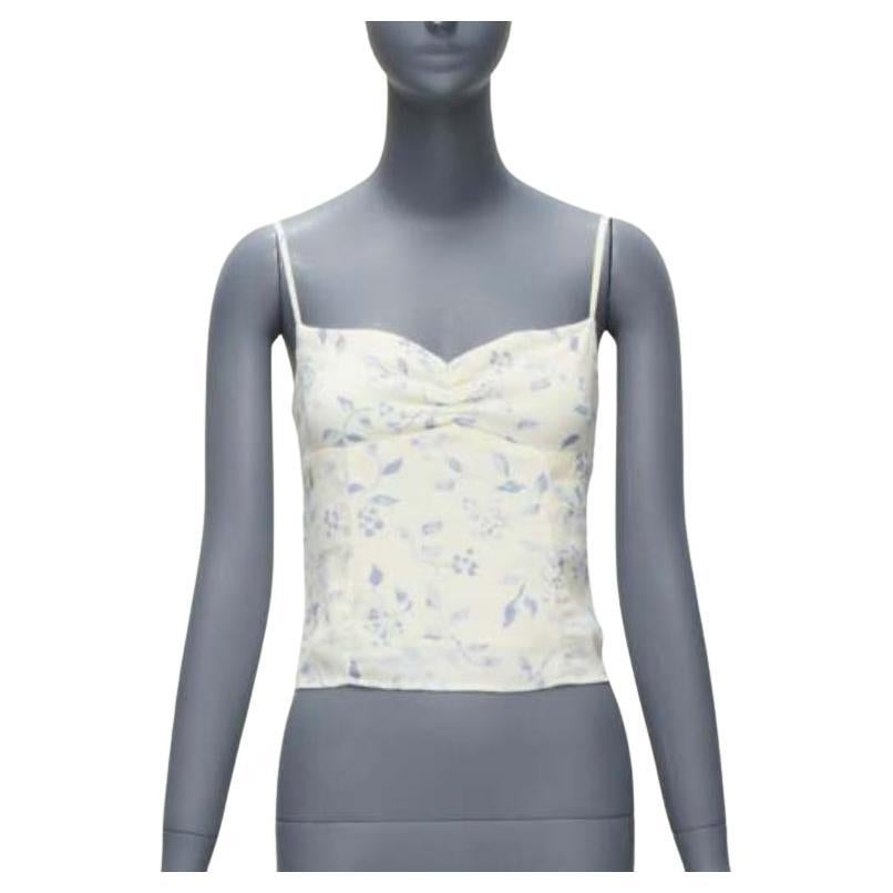 REFORMATION débardeur rétro à fronces imprimé floral bleu crème US2 S en vente