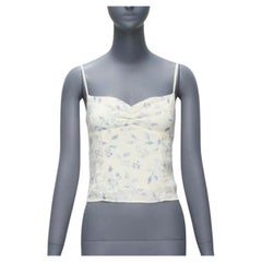 REFORMATION cream blue floral print retro ruched tank top US2 S