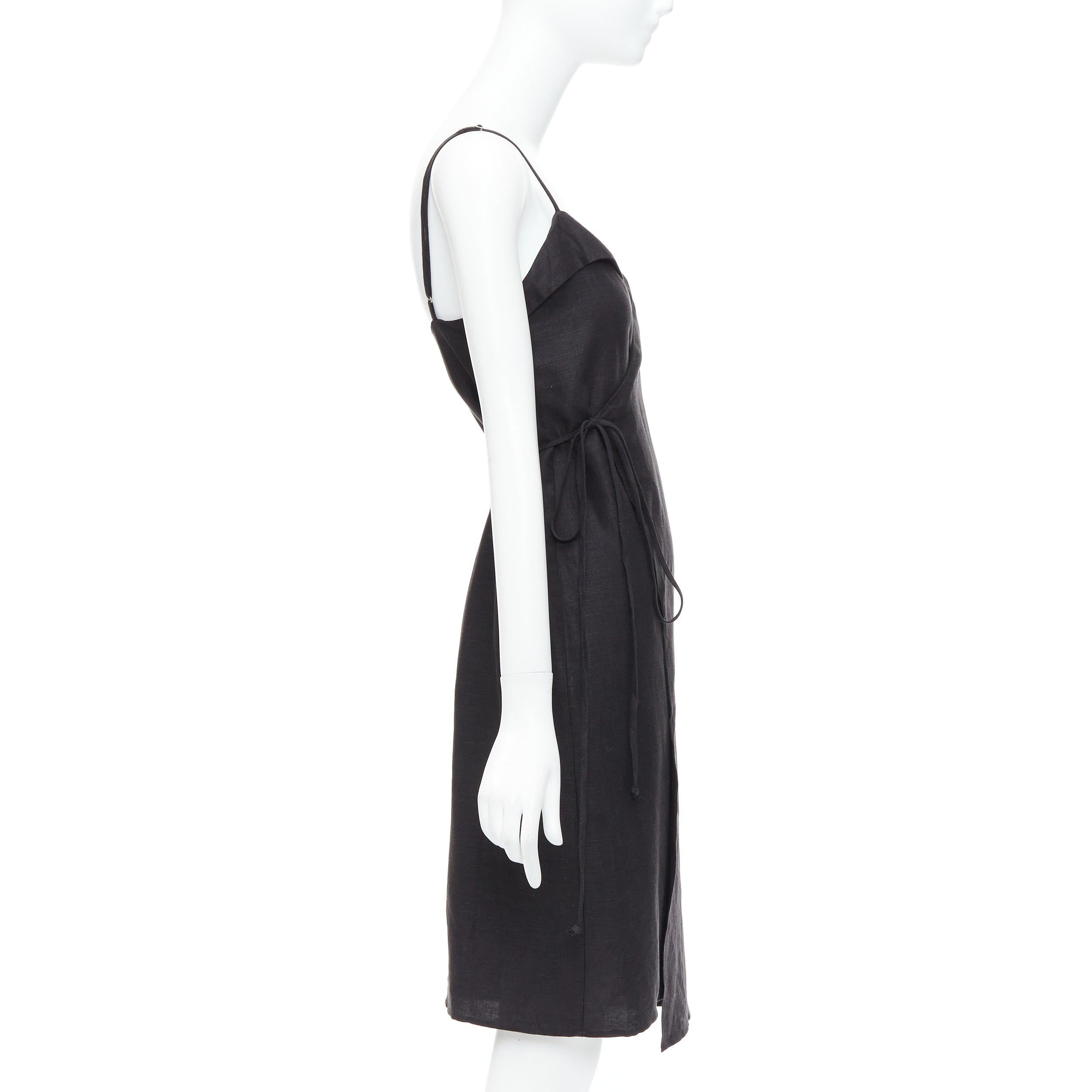 REFORMATION Crus black tencel linen V neck wrap dress XS In New Condition For Sale In Hong Kong, NT
