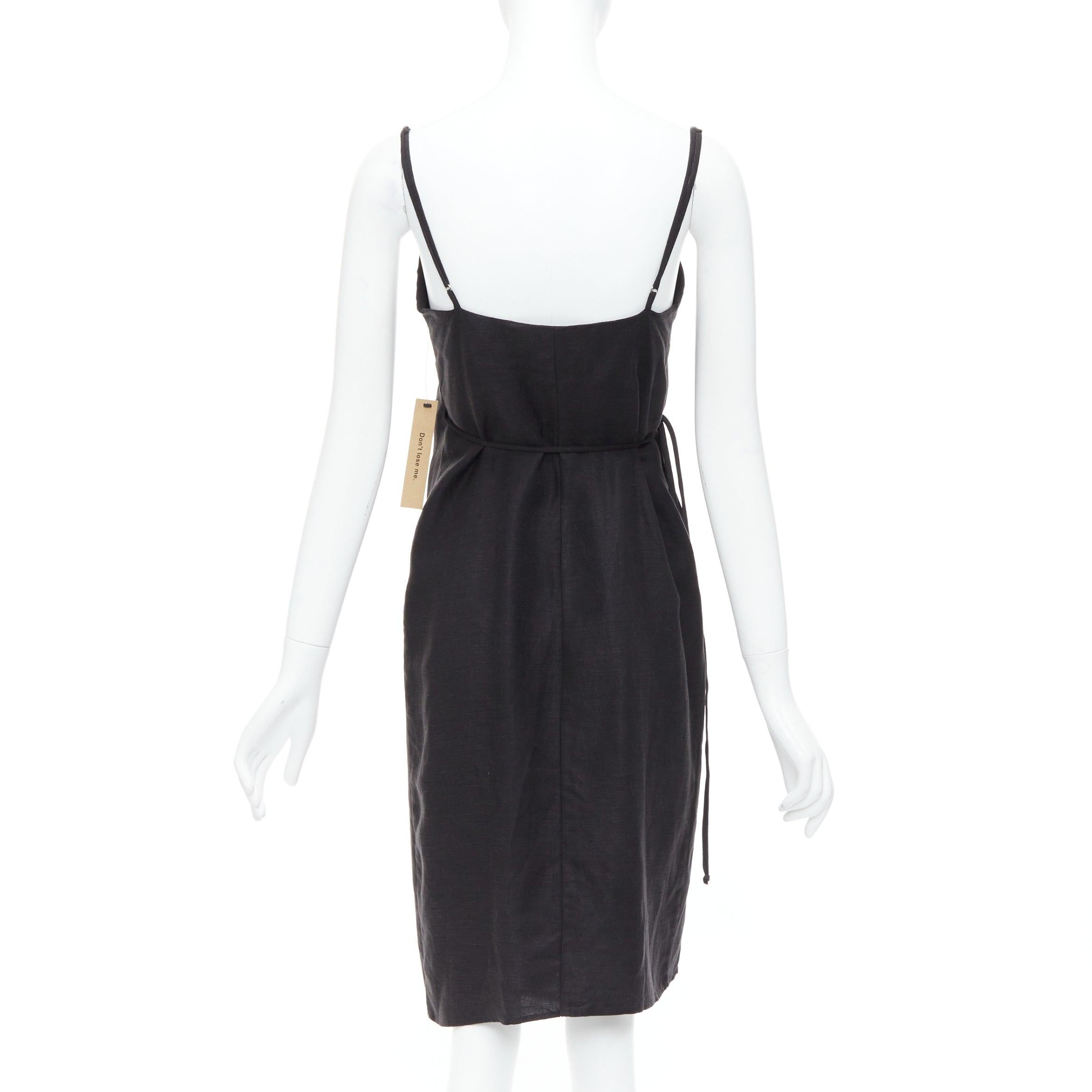 Women's REFORMATION Crus black tencel linen V neck wrap dress XS For Sale
