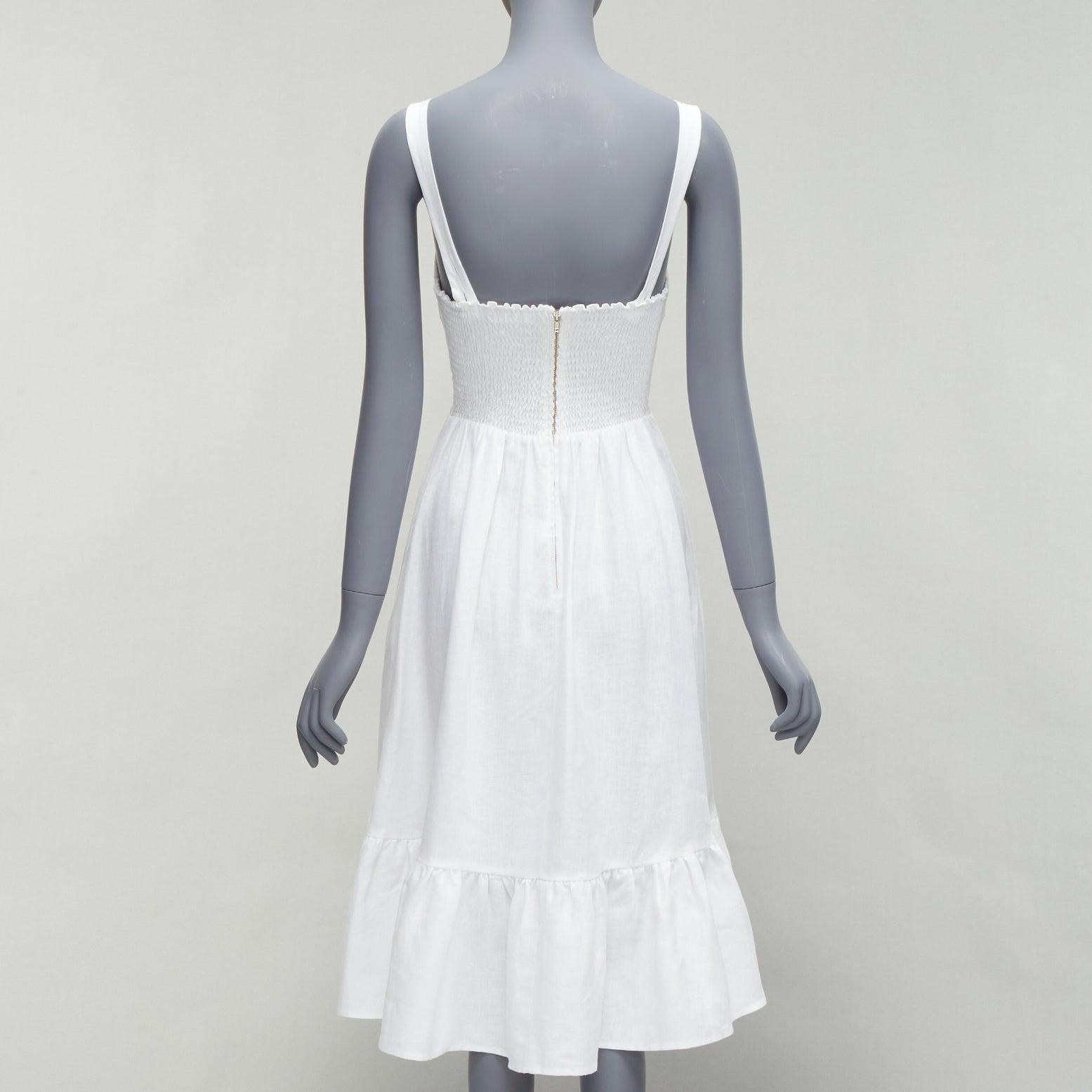 REFORMATION Dolci white linen flute hem hook eye trumpet dress US0 XS In Good Condition For Sale In Hong Kong, NT