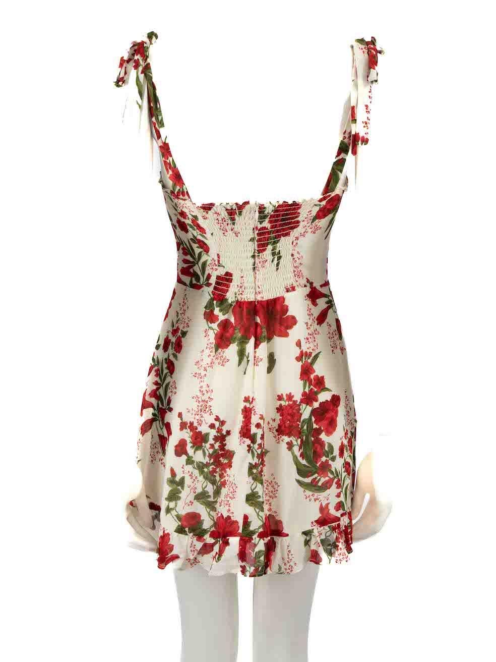 Reformation Ecru Floral Print Mini Dress Size S In Excellent Condition In London, GB