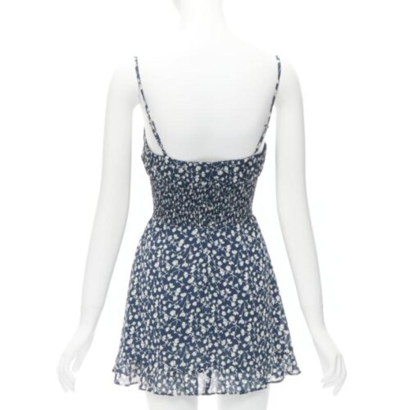 REFORMATION Elyse weißes marineblaues Minikleid mit gesmoktem Mieder US2 S Damen im Angebot