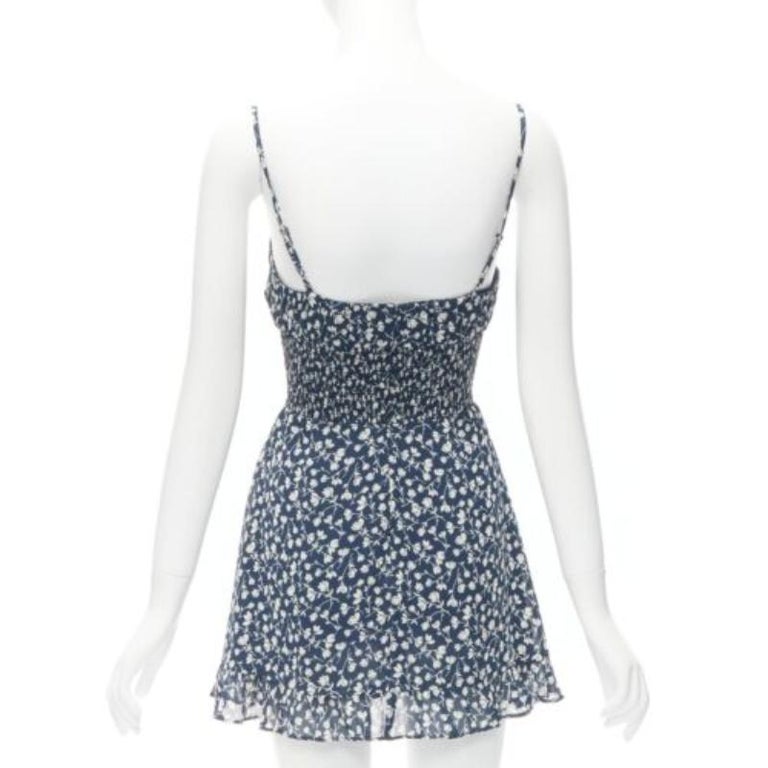 reformation blue floral dress Print Mini - Dresses, Clothing - WRFMN340009 and back smocking. Reformation Deep V Front Navy