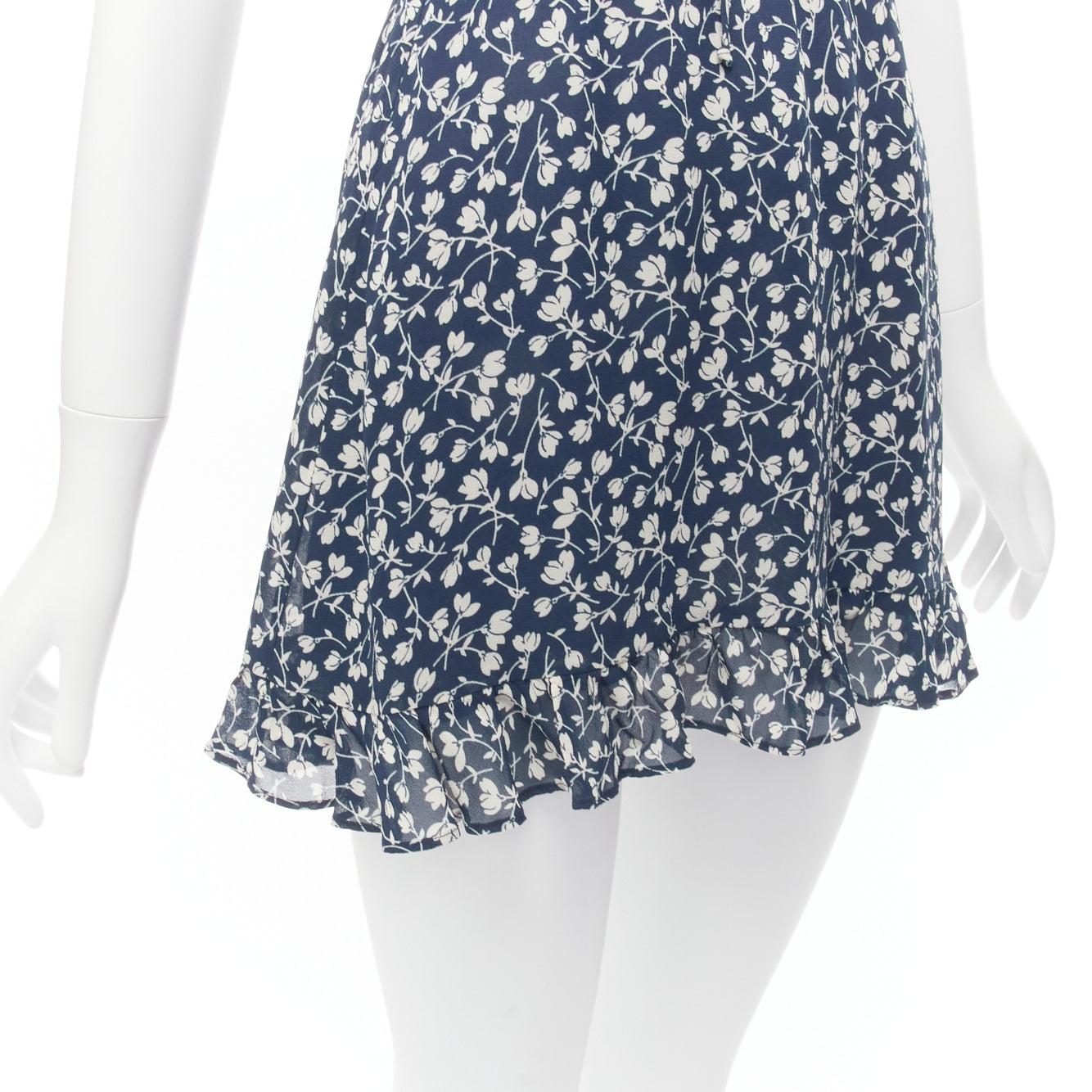 REFORMATION Elyse blanc marine imprimé floral corsage smocké mini robe US2 S en vente 2