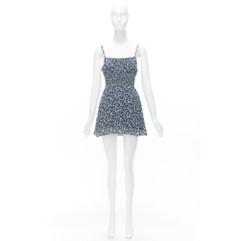 REFORMATION Elyse weißes marineblaues Minikleid mit gesmoktem Mieder US2 S im Angebot 4