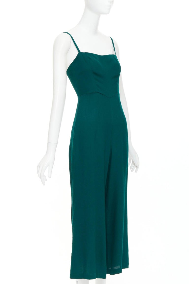 REFORMATION forest green viscose blend square neck cropped jumpsuit US0 XS  For Sale at 1stDibs