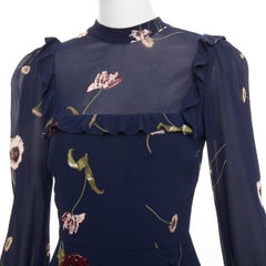 REFORMATION Gillian navy viscose floral print hi neck peasant dress US2 S