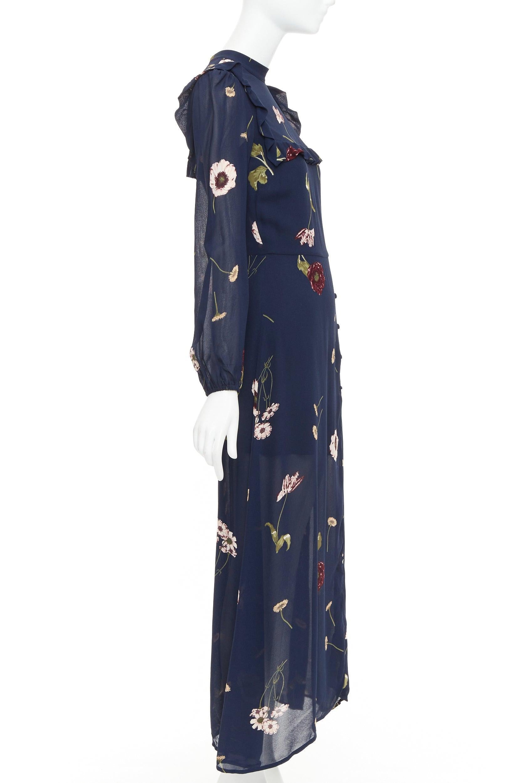 REFORMATION Gillian, abito in viscosa blu con stampa floreale e collo alto, US2 S In condizioni Nuovo in vendita a Hong Kong, NT