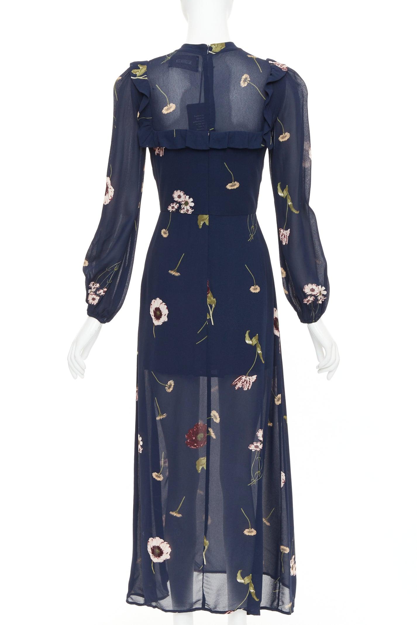Donna REFORMATION Gillian, abito in viscosa blu con stampa floreale e collo alto, US2 S in vendita