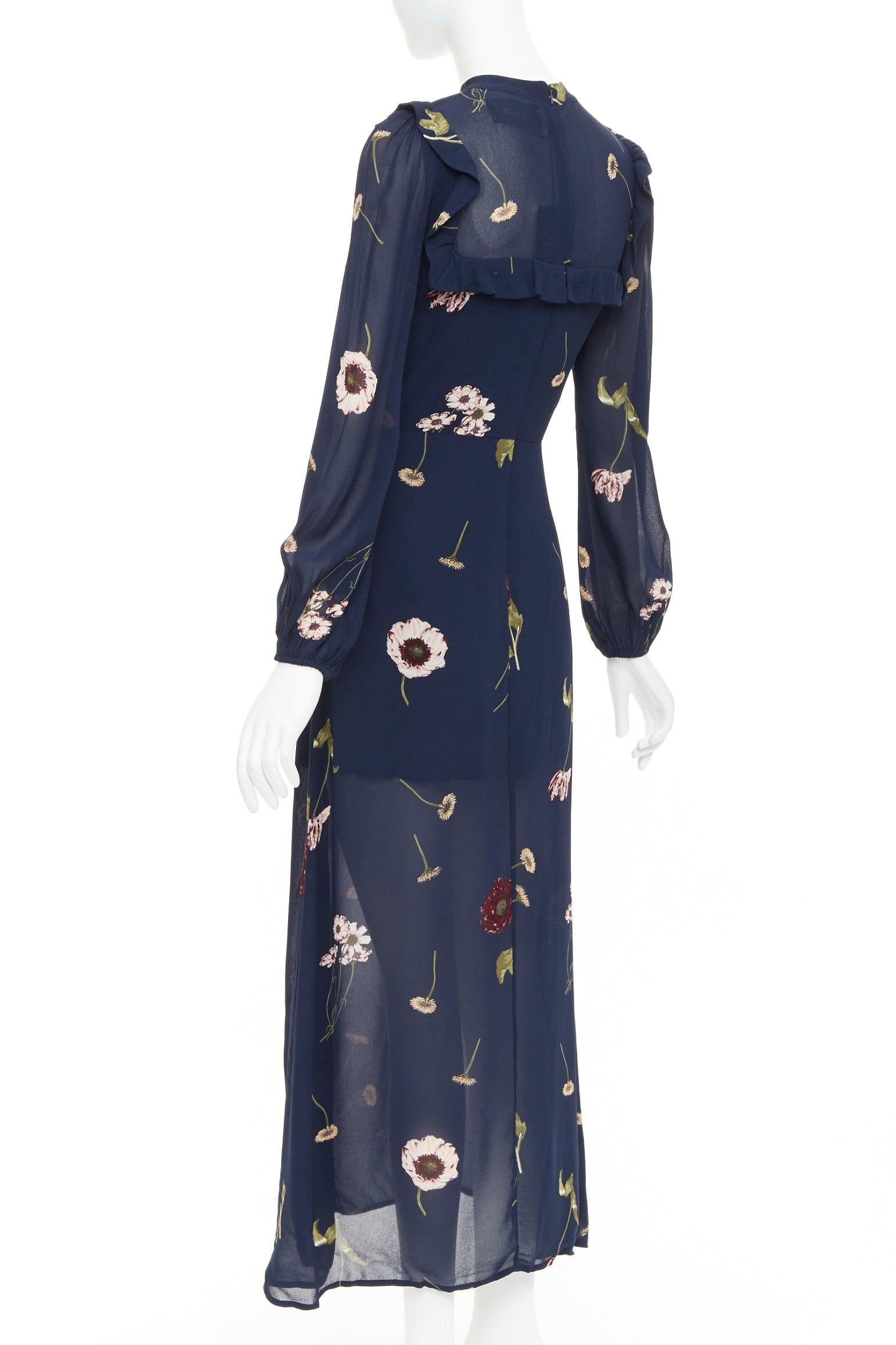 REFORMATION Gillian, abito in viscosa blu con stampa floreale e collo alto, US2 S in vendita 1