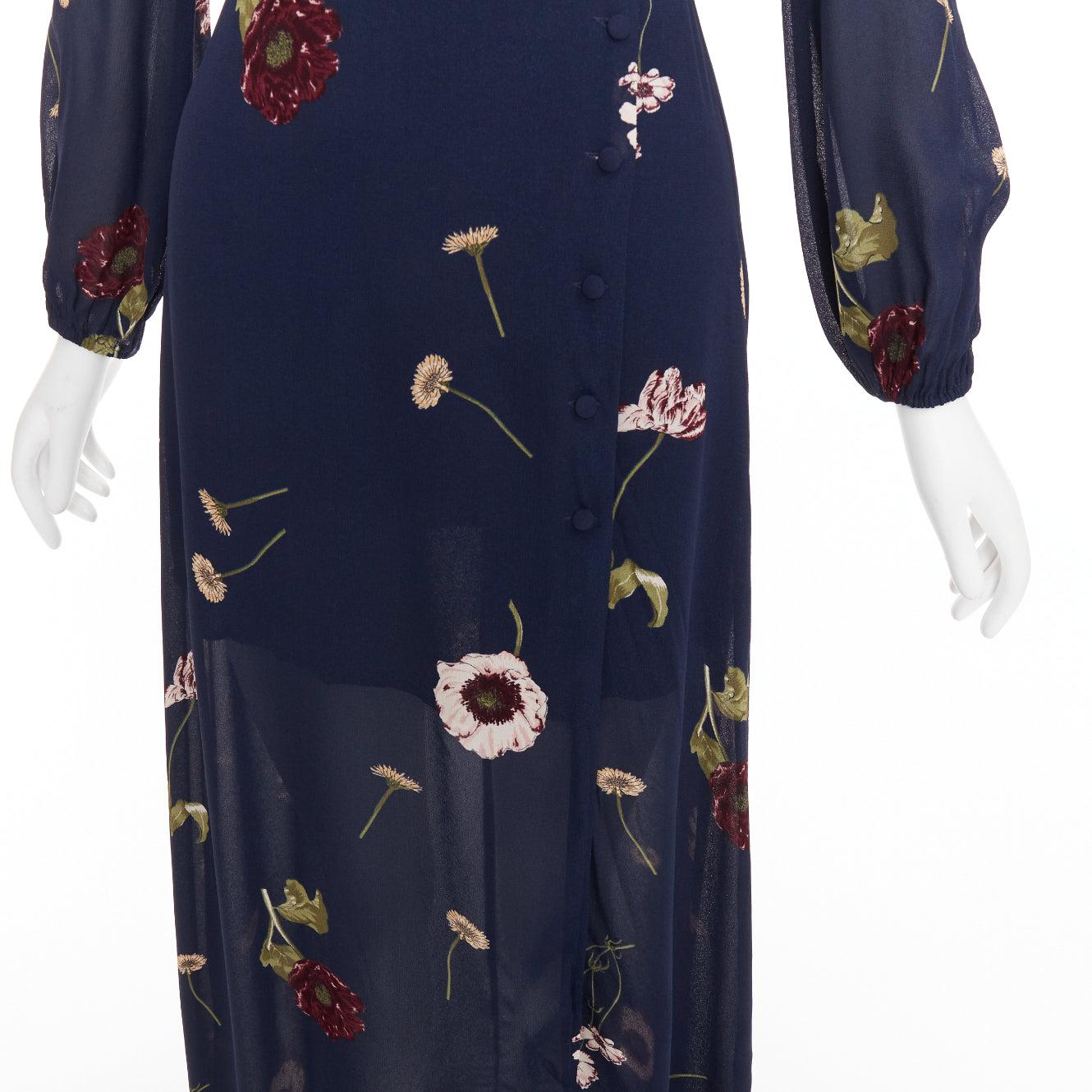 REFORMATION Gillian, abito in viscosa blu con stampa floreale e collo alto, US2 S in vendita 2