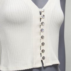 REFORMATION Giorgia cream ribbed shell button loops V neck tank top XS