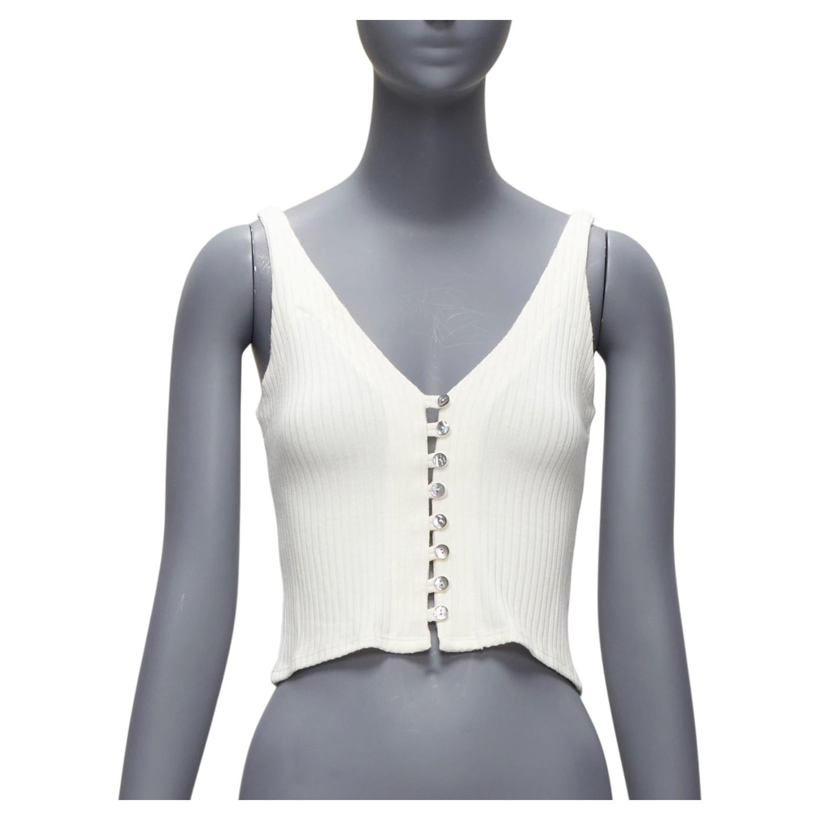 REFORMATION Giorgia Creme gerippte Muschel Knopfschlaufen V-Ausschnitt Tank-Top XS