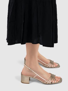 Reformation Gold Leather Millie Lattice Sandal Heels Size US 10