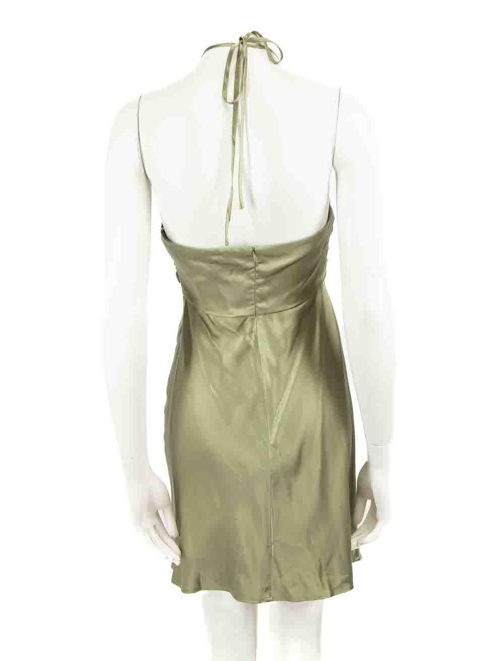 Reformation Green Silk Halterneck Sorrentine Mini Dress Size XS In New Condition For Sale In London, GB