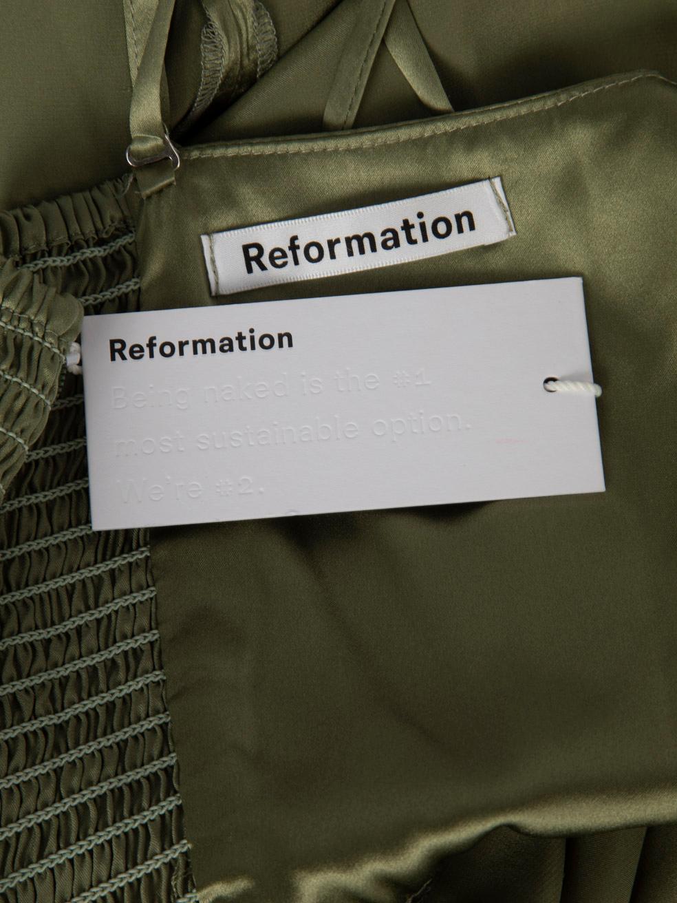 Reformation Green Silk Oaklie Midi Dress Size XS In New Condition For Sale In London, GB