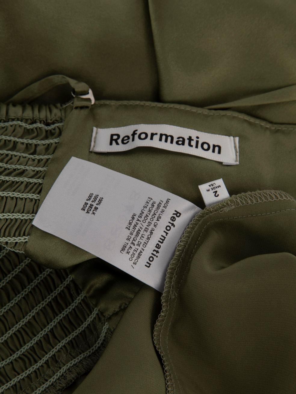 Women's Reformation Green Silk Oaklie Midi Dress Size XS For Sale