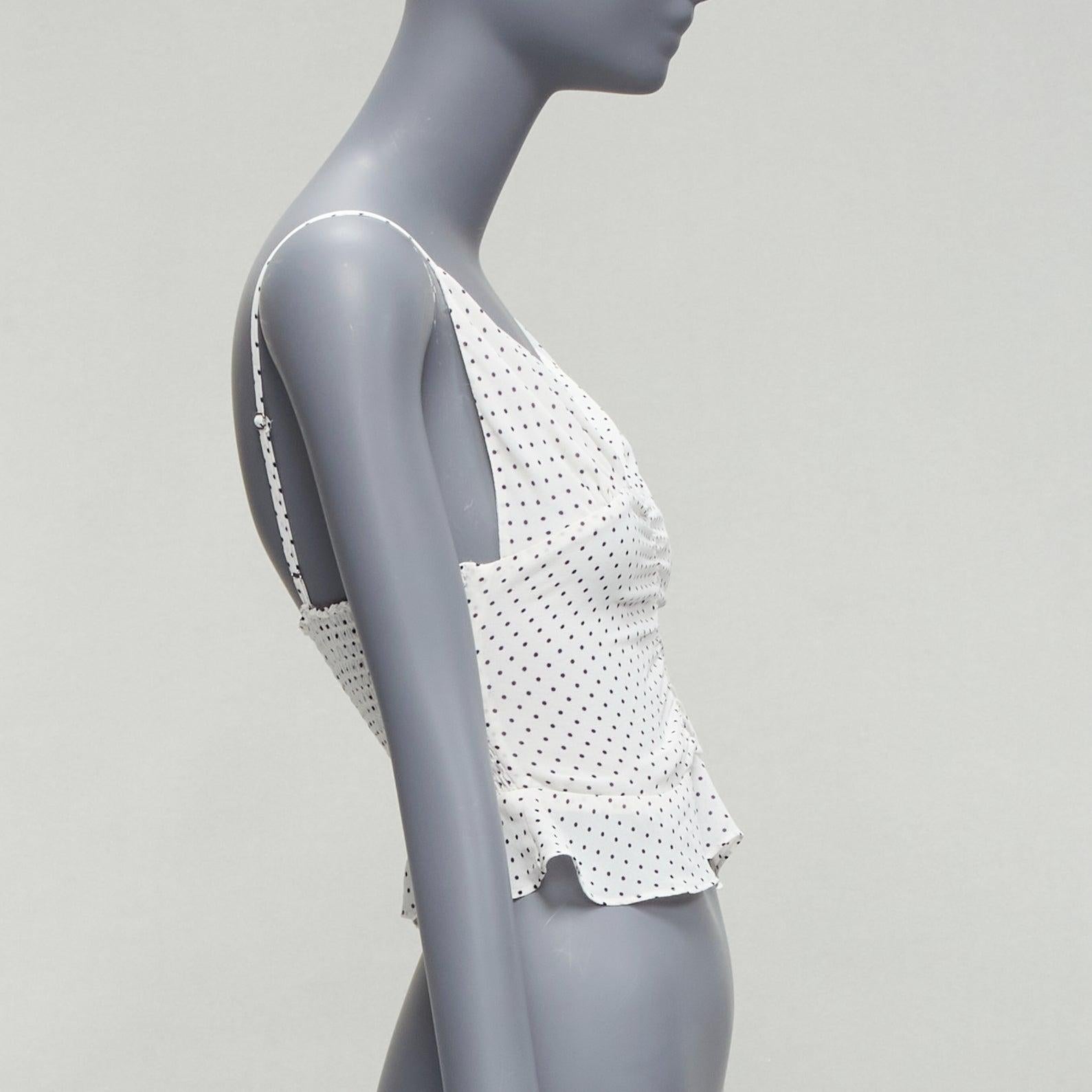 REFORMATION Hall white polka dot V neck retro ruched tank top US0 XS In Excellent Condition For Sale In Hong Kong, NT