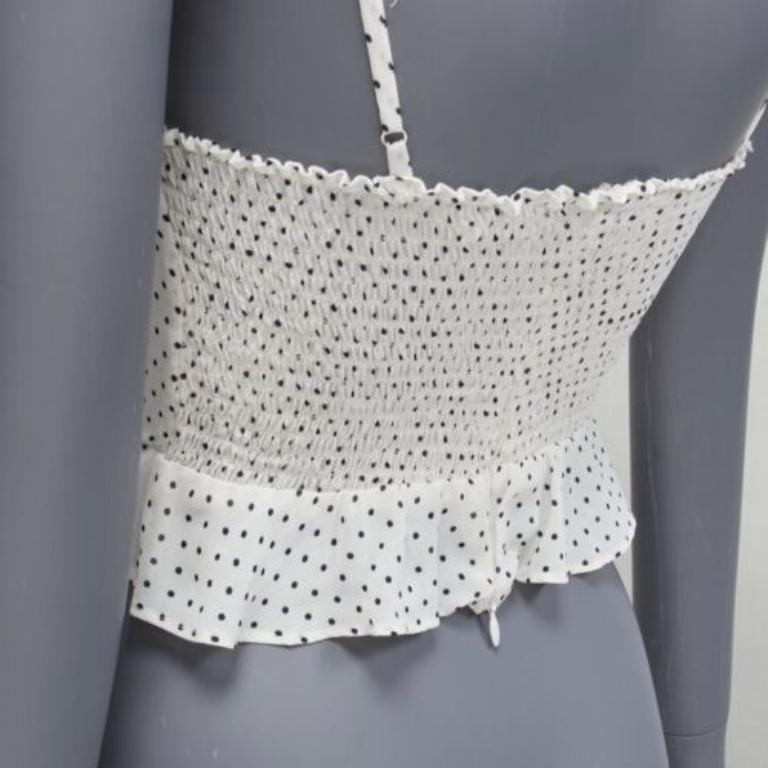 REFORMATION Hall blanc à pois Débardeur rétro à col en V US0 XS en vente 2