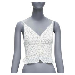 REFORMATION Hall, canotta bianca a pois con scollo a V e increspature retrò US0 XS