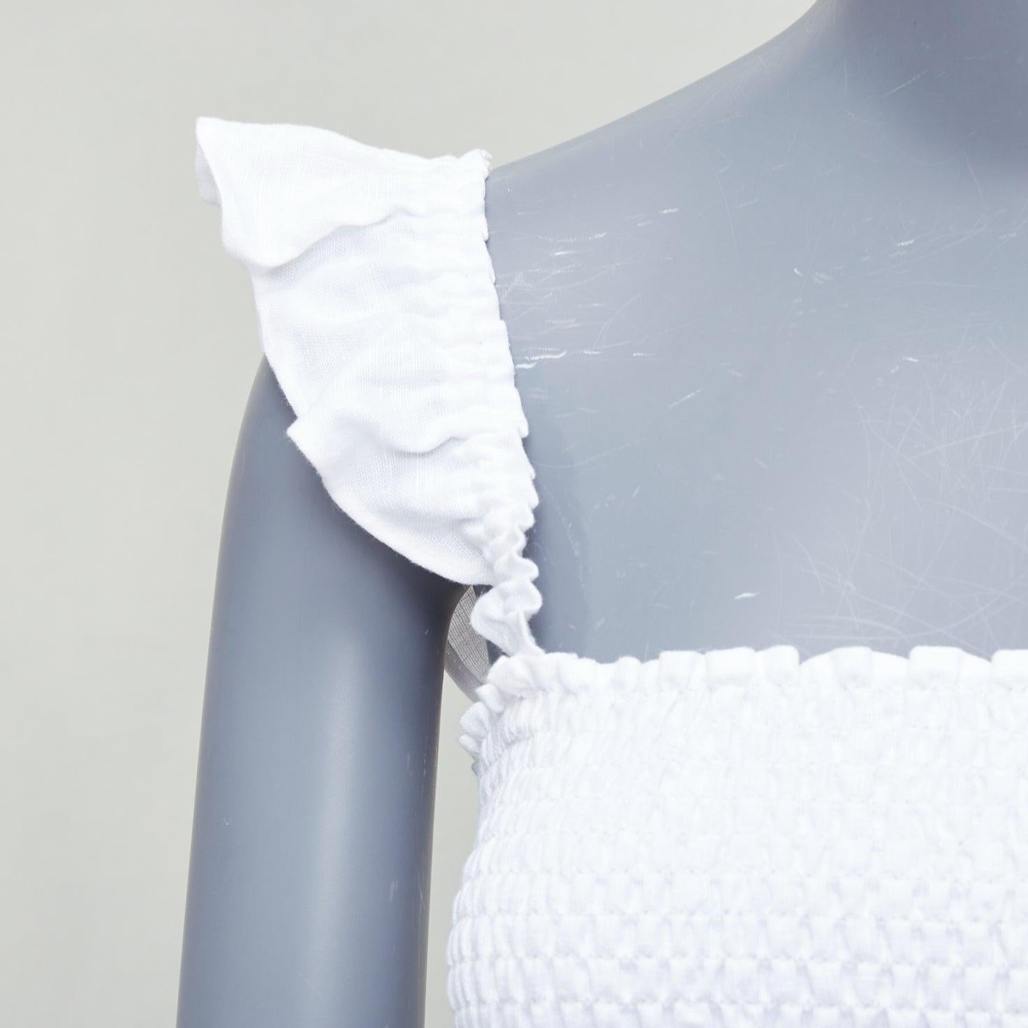 REFORMATION Junebug white linen flutter wing sleeve shirred top M
Reference: ECLO/A00028
Brand: Reformation
Model: Junebug
Material: Linen
Color: White
Pattern: Solid
Closure: Slip On
Made in: China

CONDITION:
Condition: Unworn in mint condition,