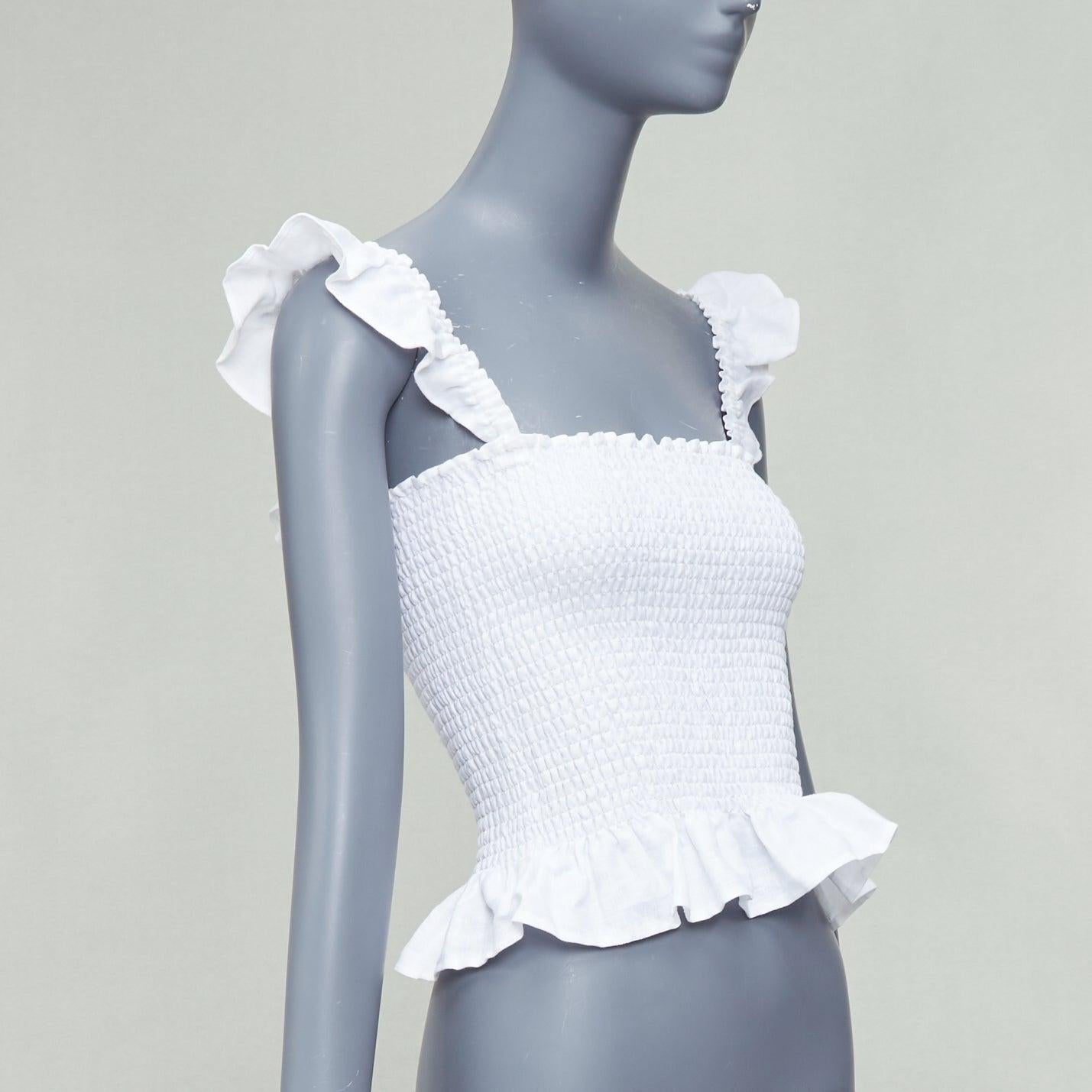 Gray REFORMATION Junebug white linen flutter wing sleeve shirred top M