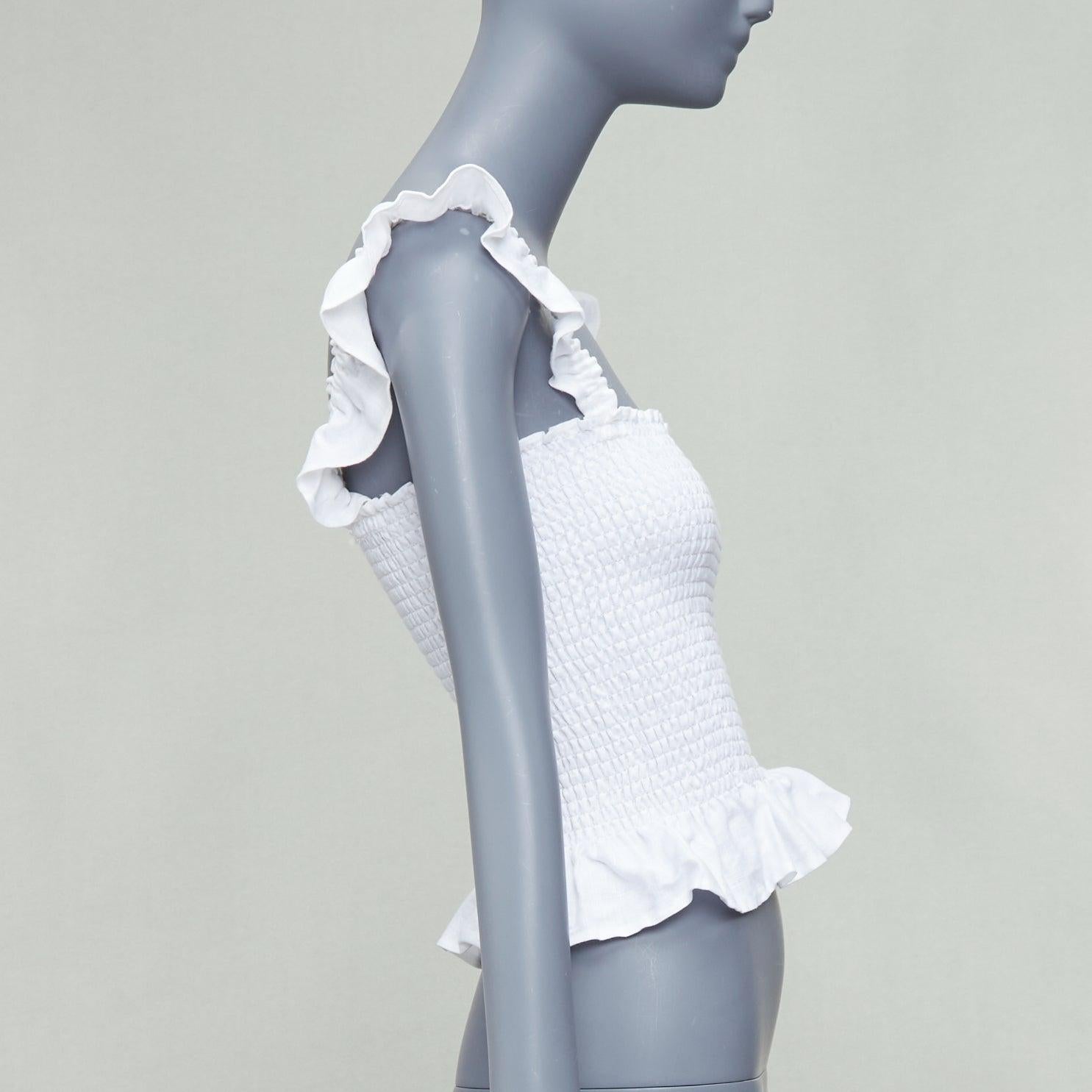 REFORMATION Junebug white linen flutter wing sleeve shirred top M In Excellent Condition In Hong Kong, NT