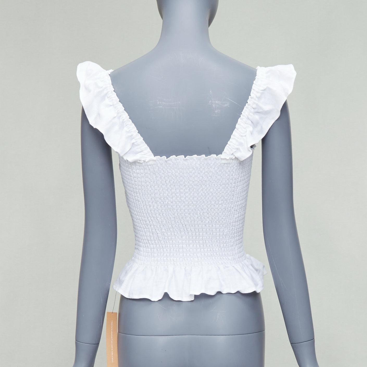 Women's REFORMATION Junebug white linen flutter wing sleeve shirred top M