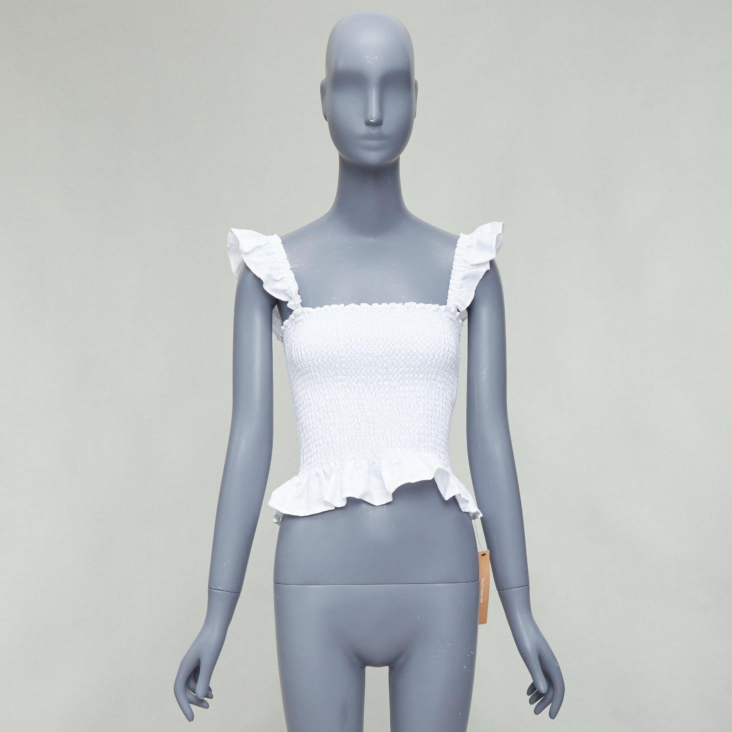 REFORMATION Junebug white linen flutter wing sleeve shirred top M 4