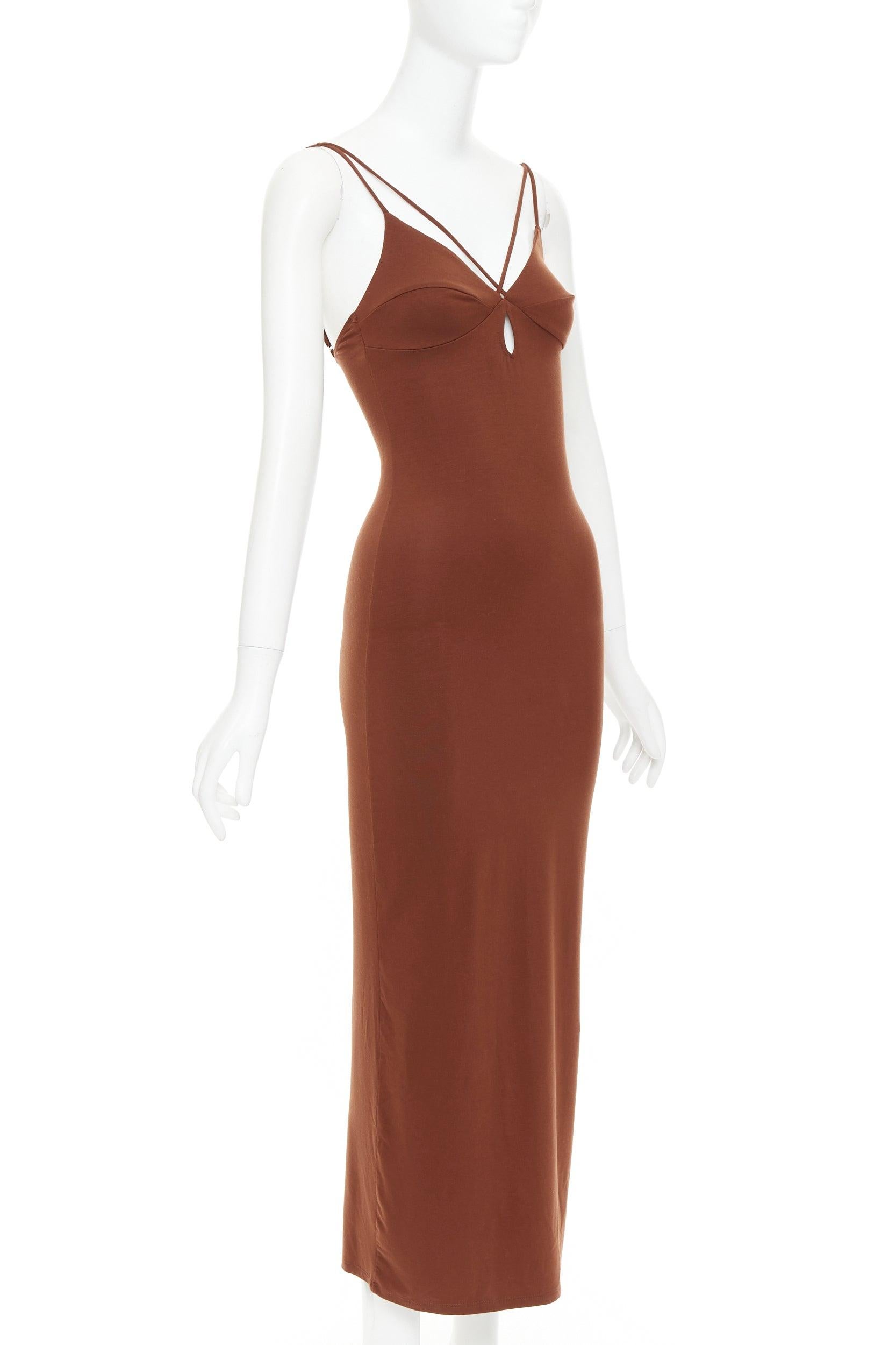 Marrone REFORMATION Lainey in misto tencel, abito midi con buco della serratura con spaghetti XS in vendita