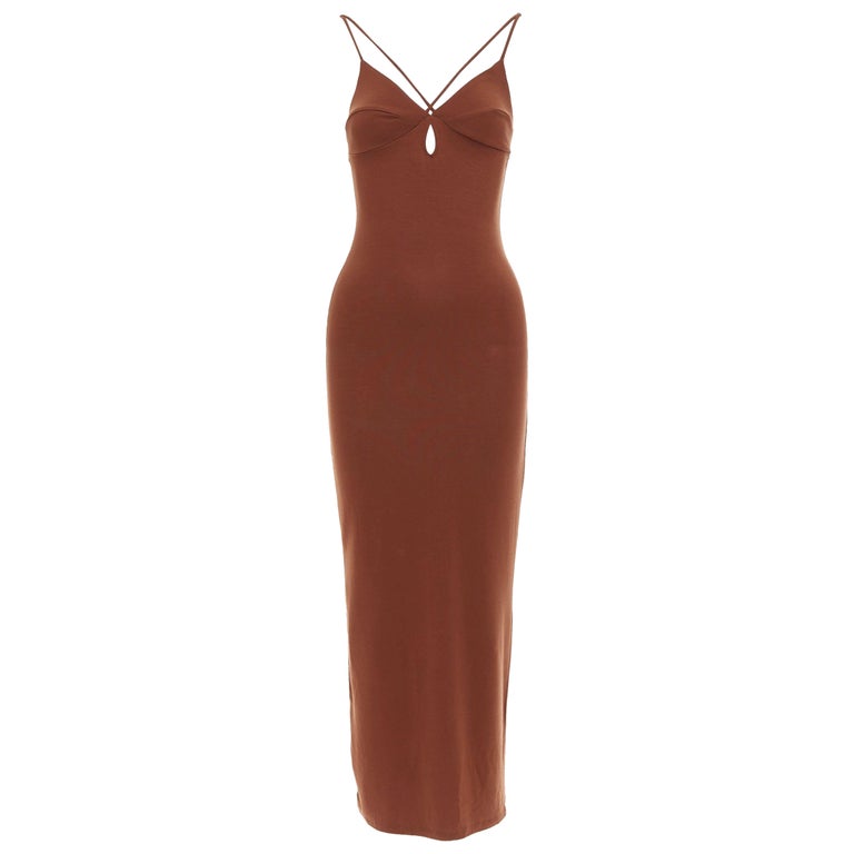 REFORMATION Lainey tencel blend spaghetti strap keyhole bodycon midi dress  XS For Sale at 1stDibs