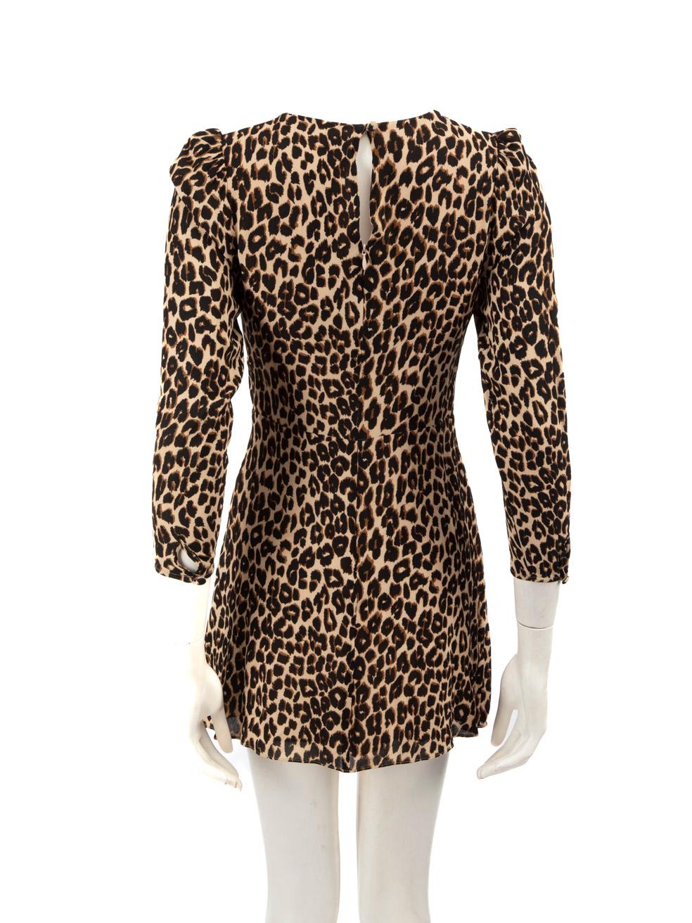 Black Reformation Leopard Print Long Sleeve Mini Dress Size M For Sale