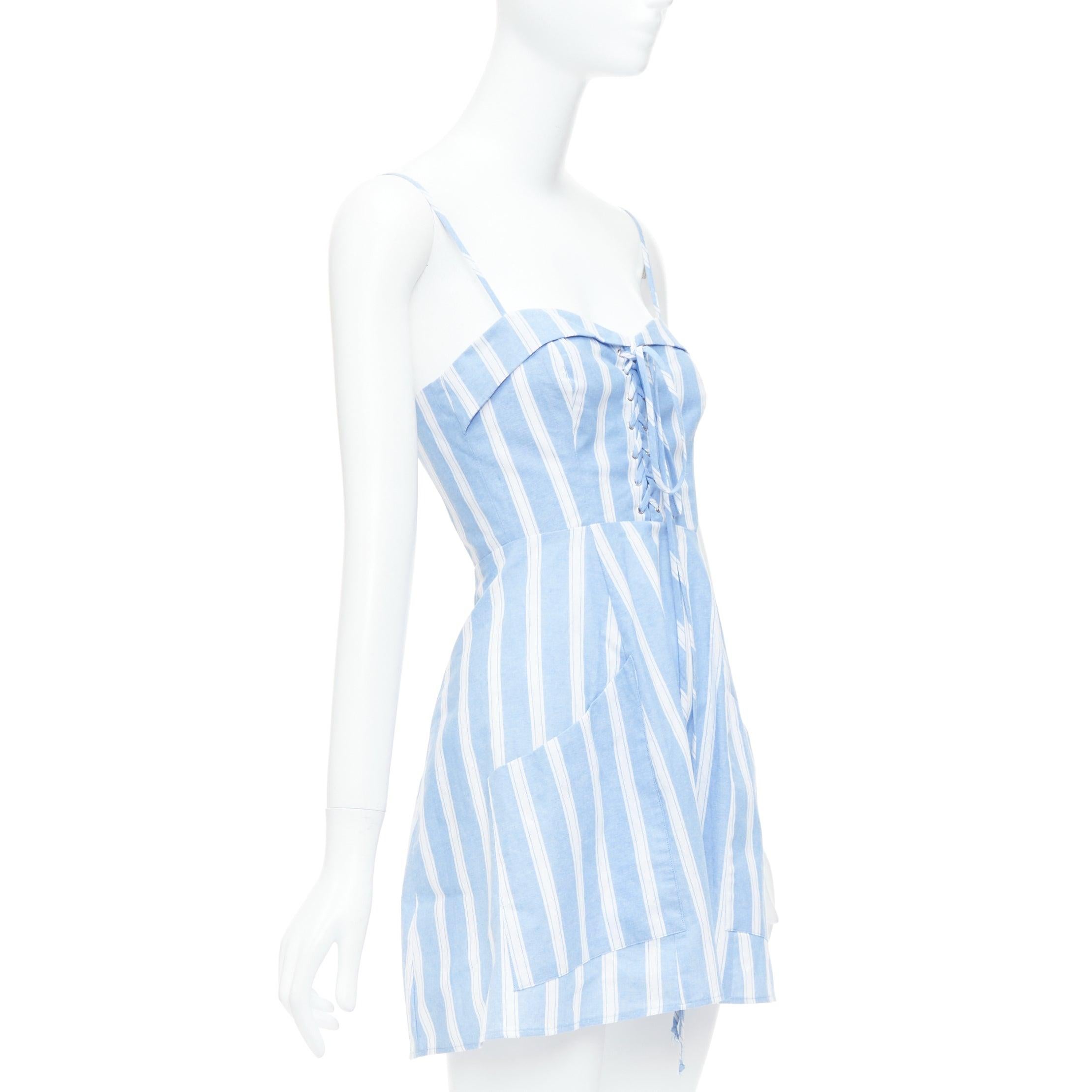 Gray REFORMATION Lorimer blue white striped lace up mini dress US2 S