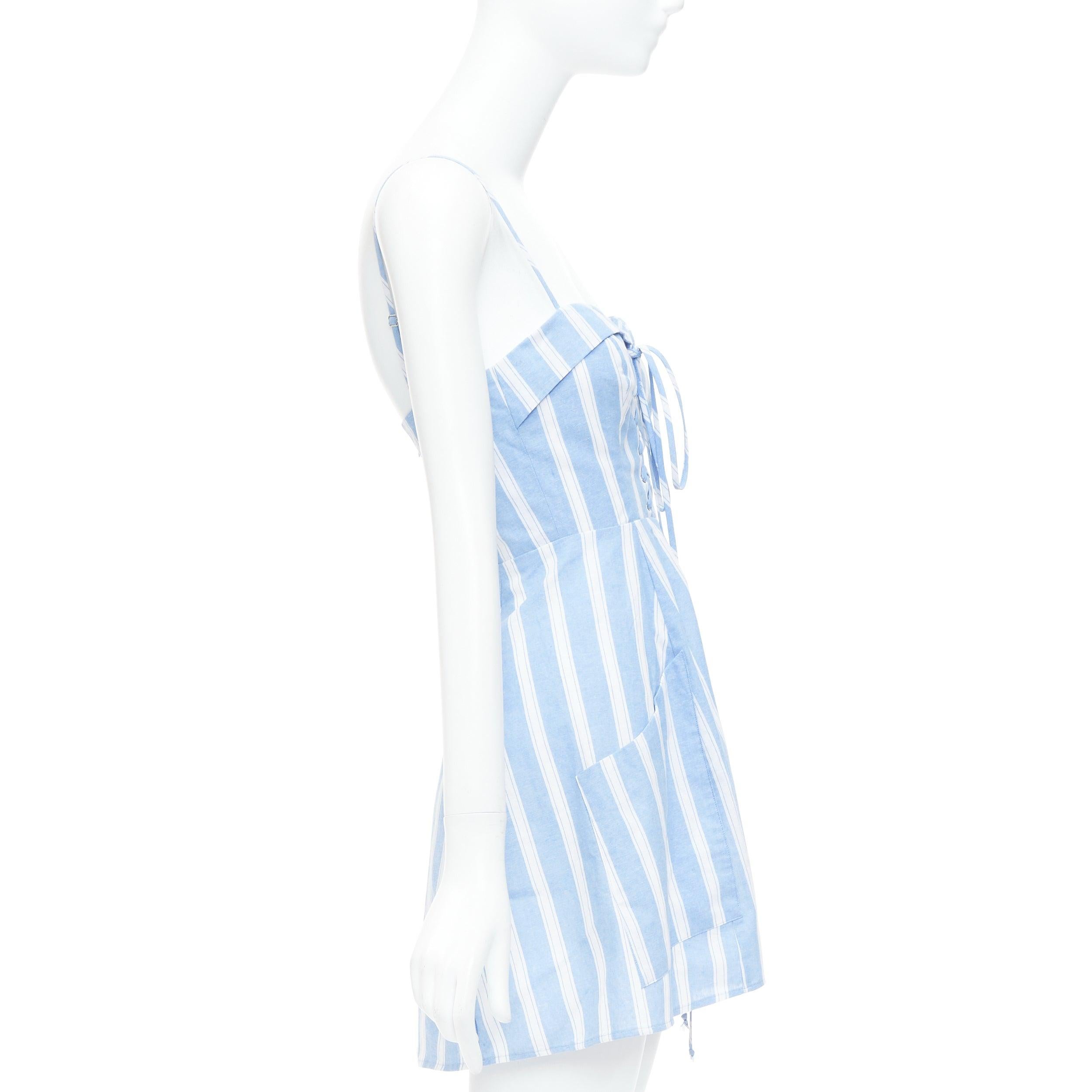 REFORMATION Lorimer blue white striped lace up mini dress US2 S In Excellent Condition In Hong Kong, NT