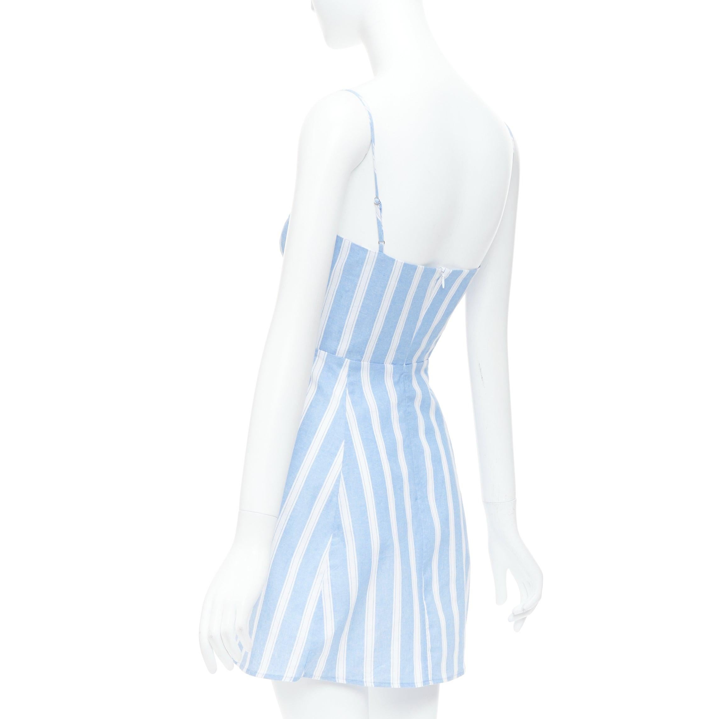 REFORMATION Lorimer blue white striped lace up mini dress US2 S 1