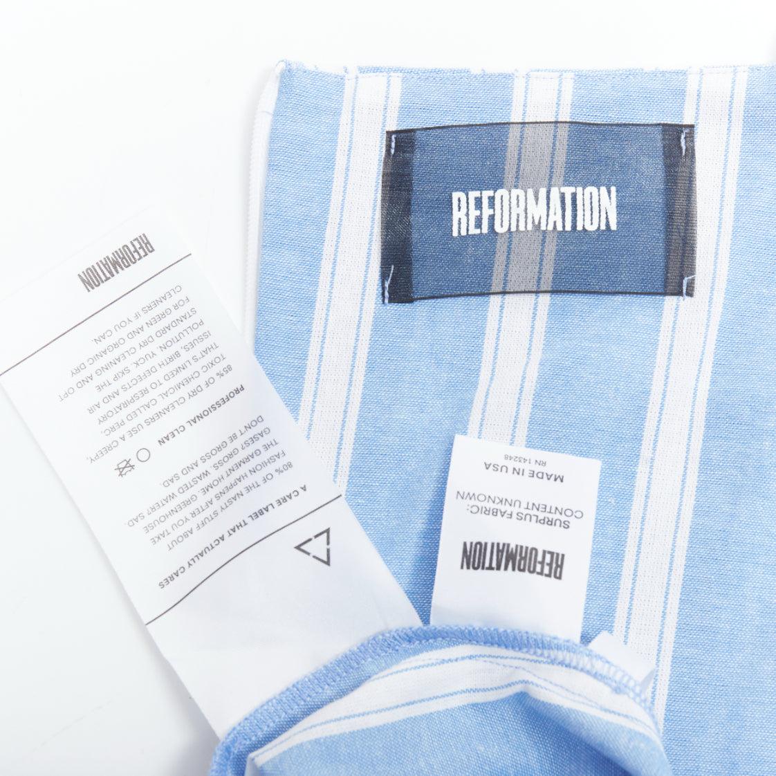 REFORMATION Lorimer blue white striped lace up mini dress US2 S 3