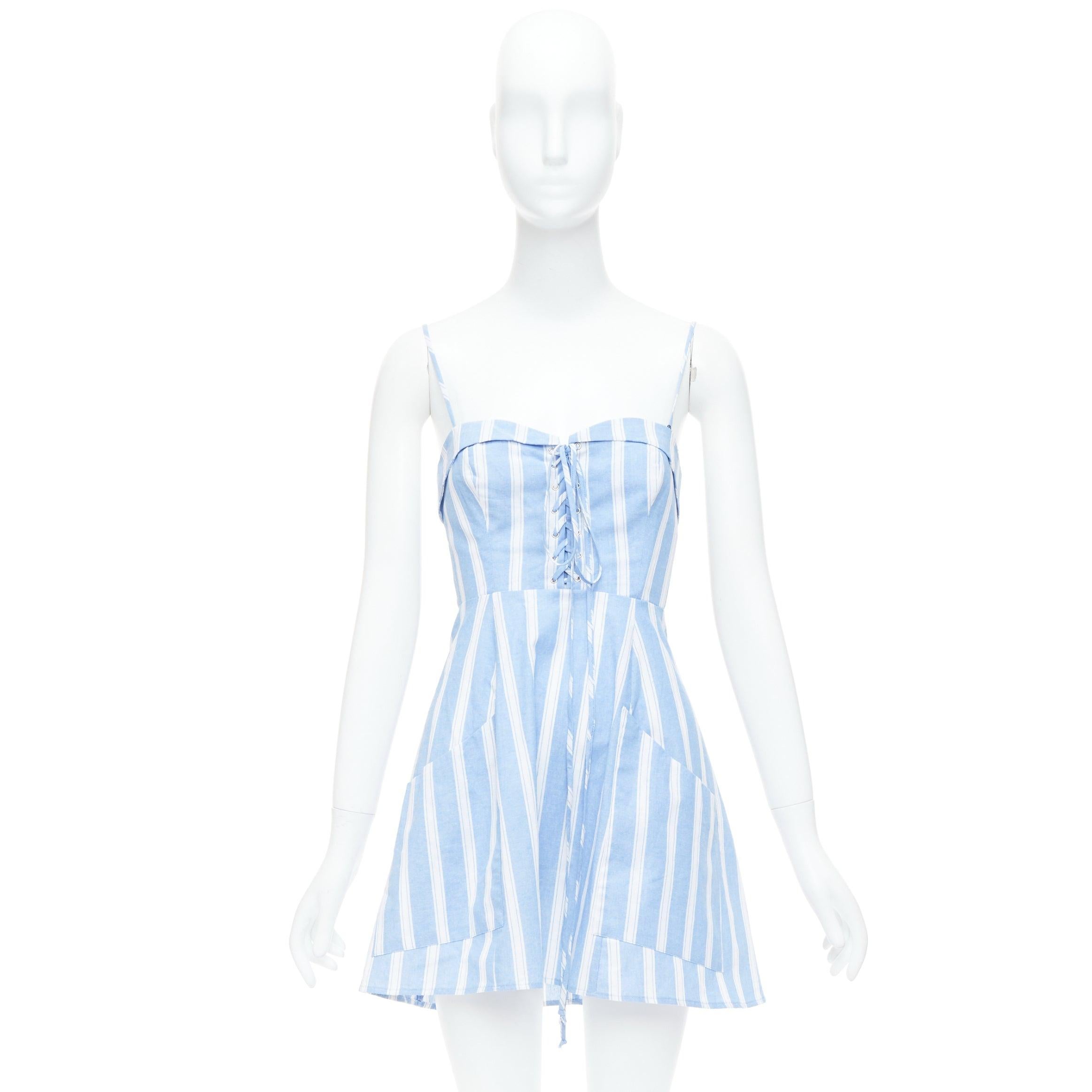 REFORMATION Lorimer blue white striped lace up mini dress US2 S 4