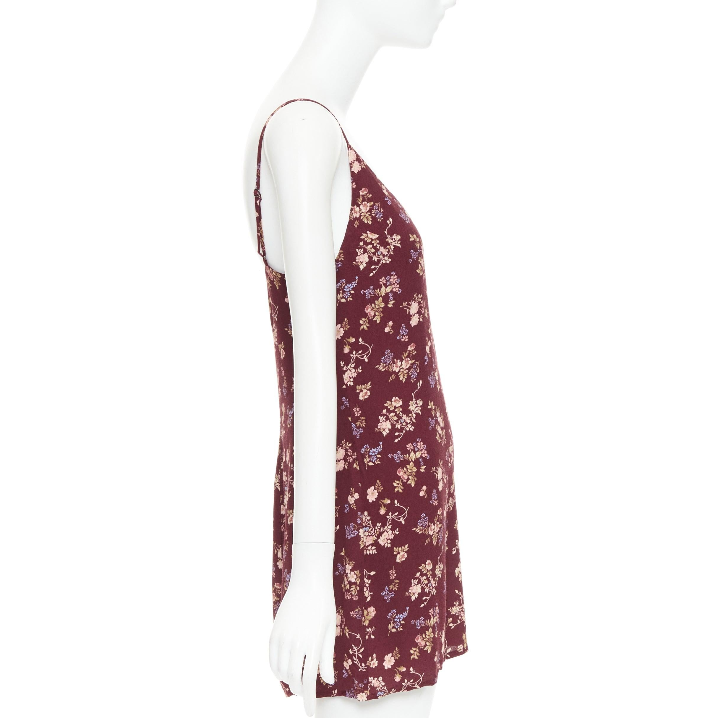 REFORMATION Marlowe bordeaux viscose imprimé floral mini robe à fente haute US0 XS Excellent état - En vente à Hong Kong, NT