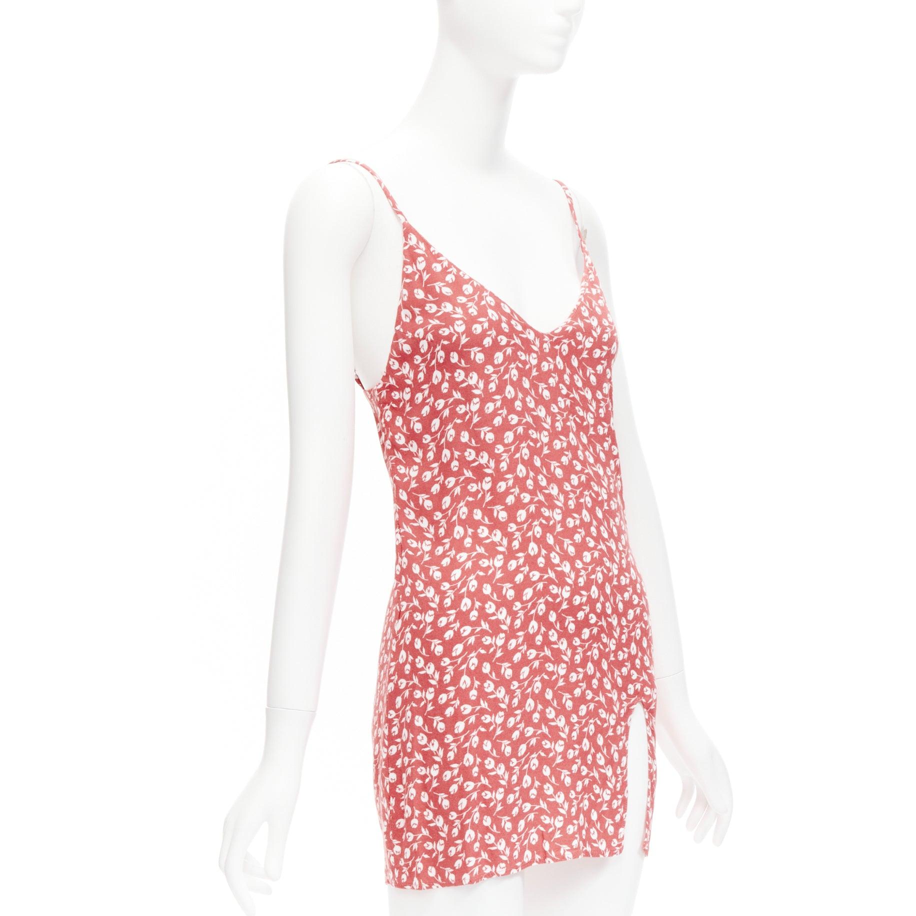 Beige REFORMATION Marlowe pink white floral print high slit mini slip dress XS For Sale