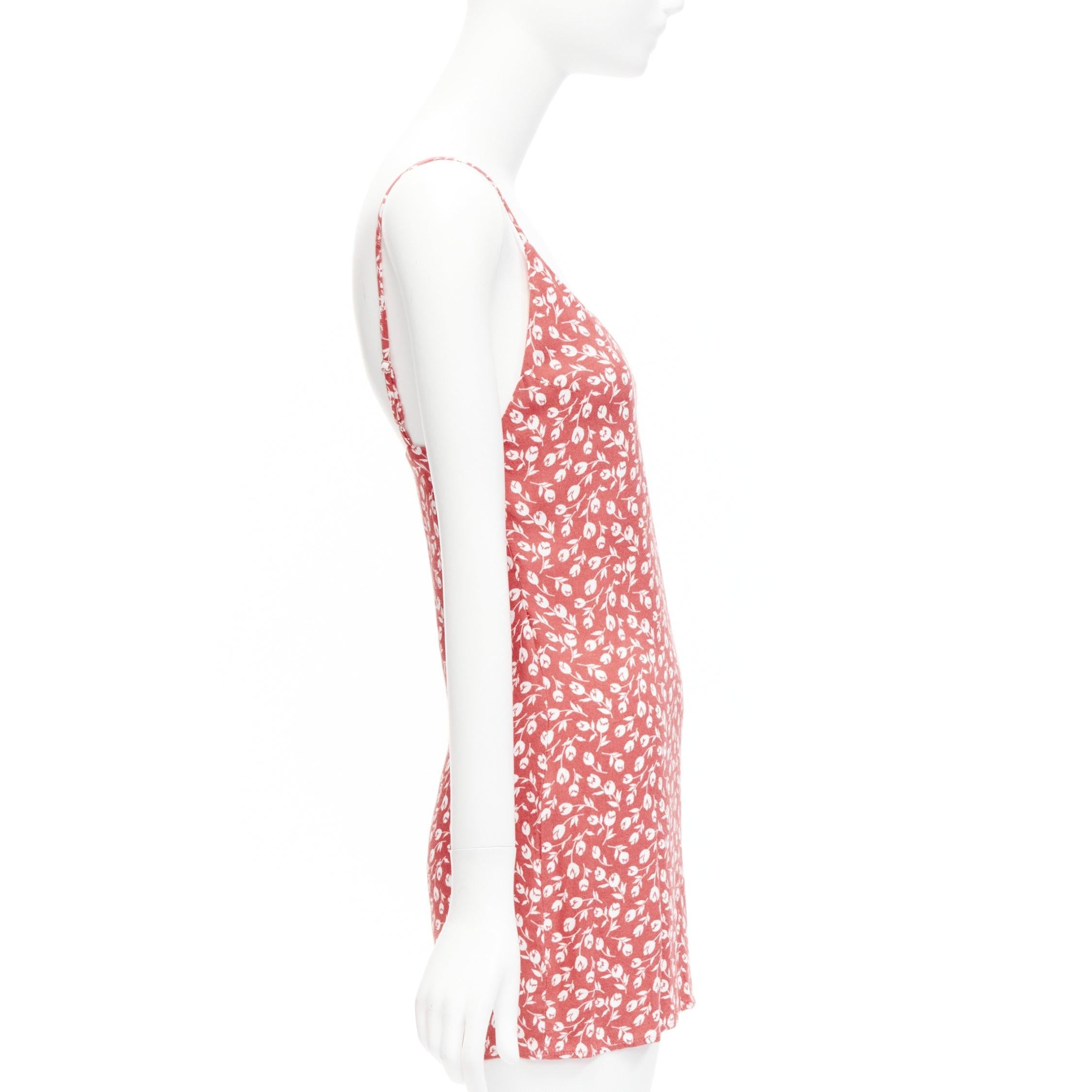 REFORMATION Marlowe pink white floral print high slit mini slip dress XS In Excellent Condition For Sale In Hong Kong, NT