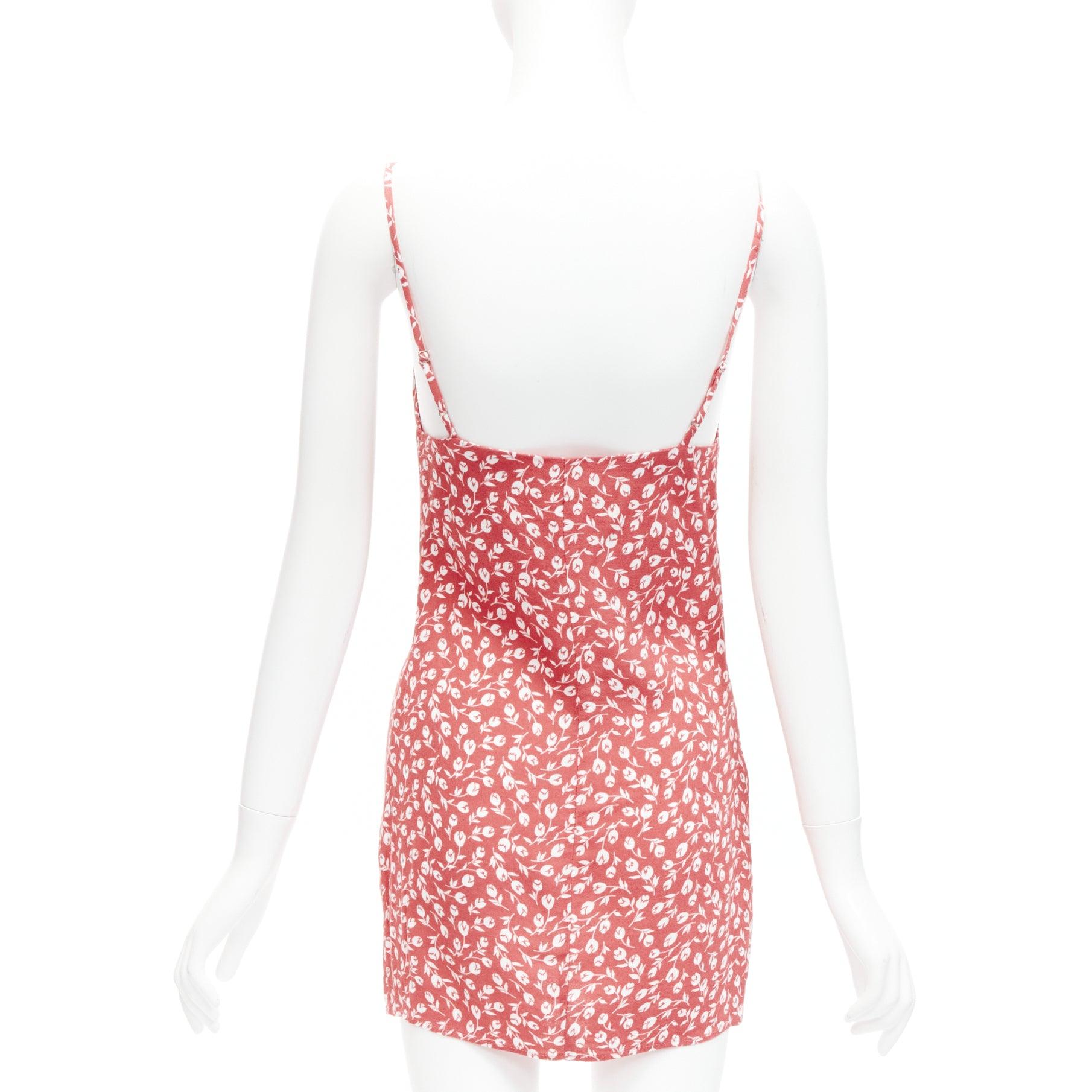 Women's REFORMATION Marlowe pink white floral print high slit mini slip dress XS For Sale