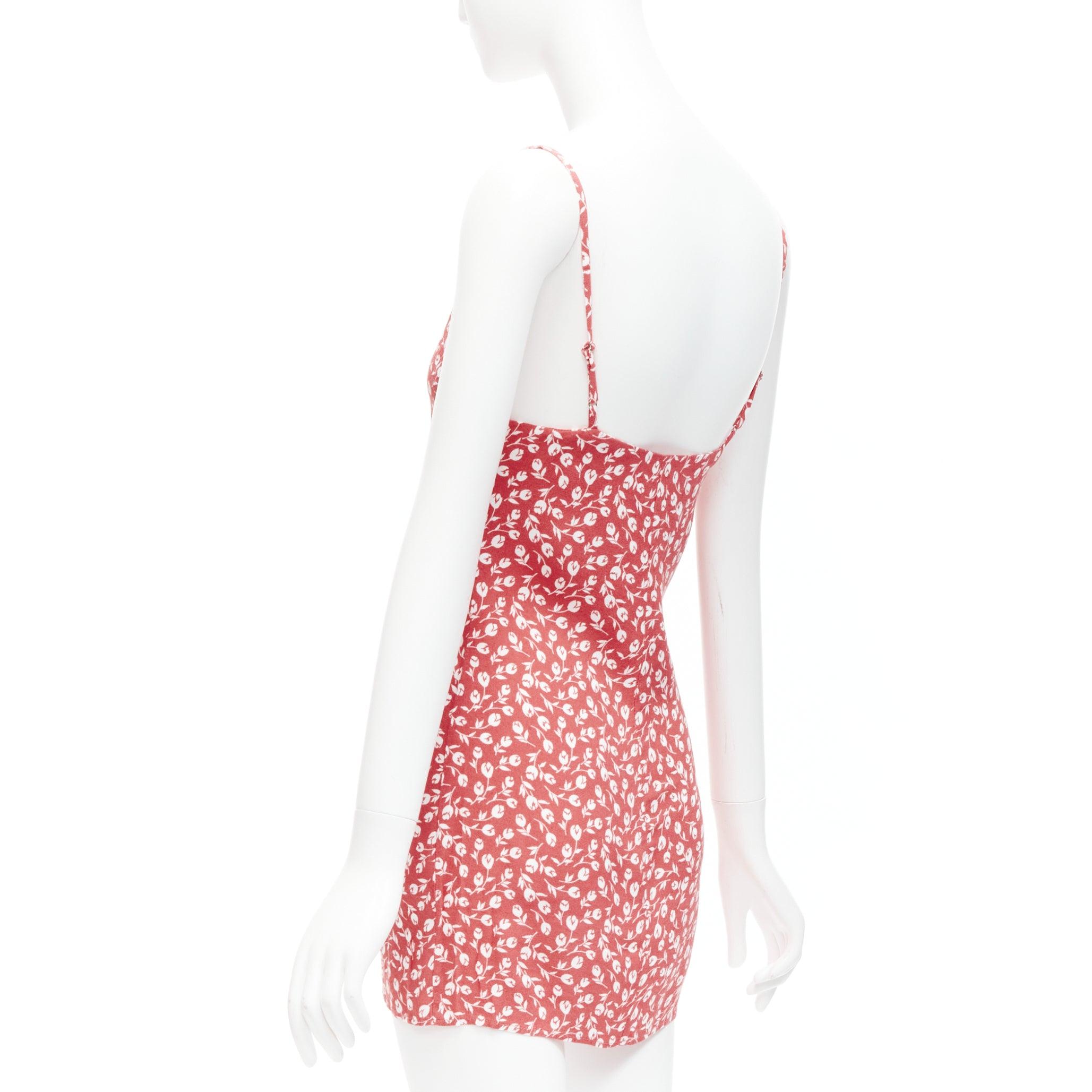 REFORMATION Marlowe pink white floral print high slit mini slip dress XS For Sale 1
