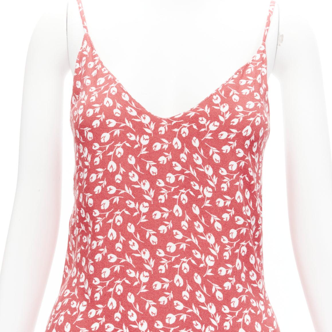 REFORMATION Marlowe pink white floral print high slit mini slip dress XS For Sale 2