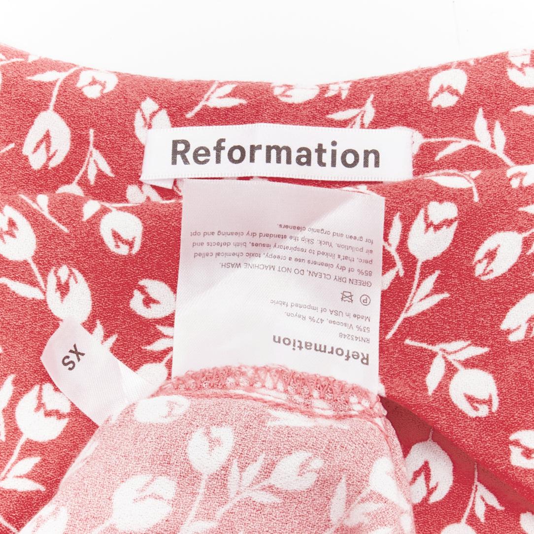 REFORMATION Marlowe pink white floral print high slit mini slip dress XS For Sale 3