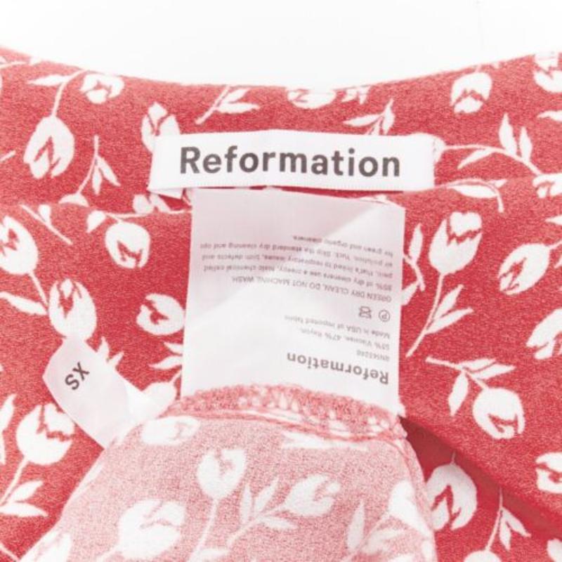 REFORMATION Marlowe pink white floral print high slit mini slip dress XS For Sale 3