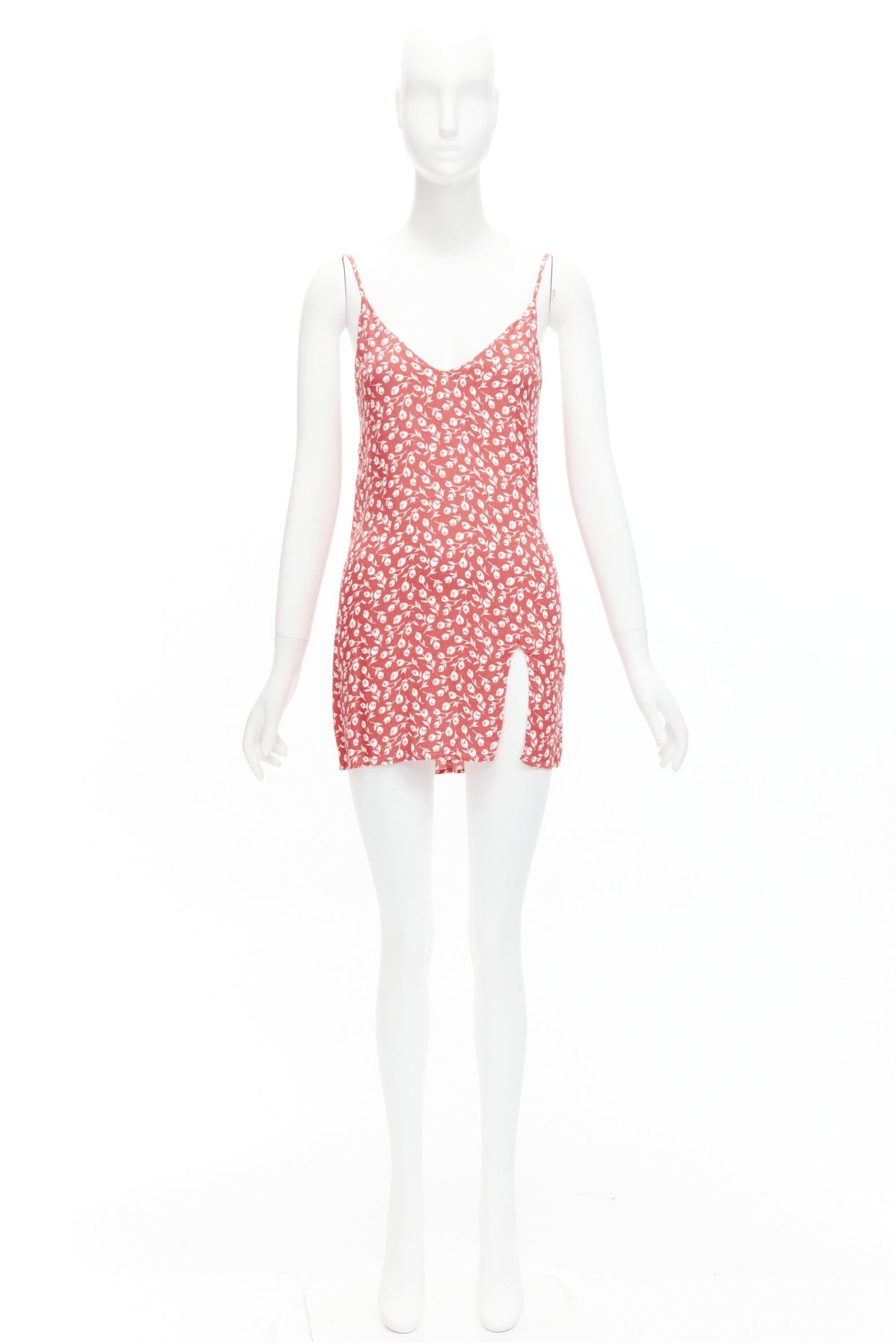 REFORMATION Marlowe pink white floral print high slit mini slip dress XS For Sale 4