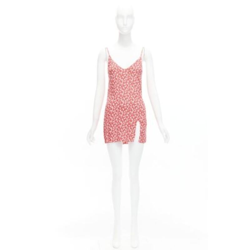 REFORMATION Marlowe pink white floral print high slit mini slip dress XS For Sale 4