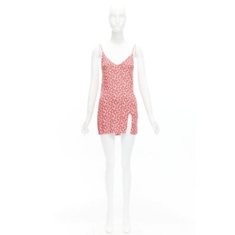 REFORMATION Marlowe pink white floral print high slit mini slip dress XS  For Sale at 1stDibs