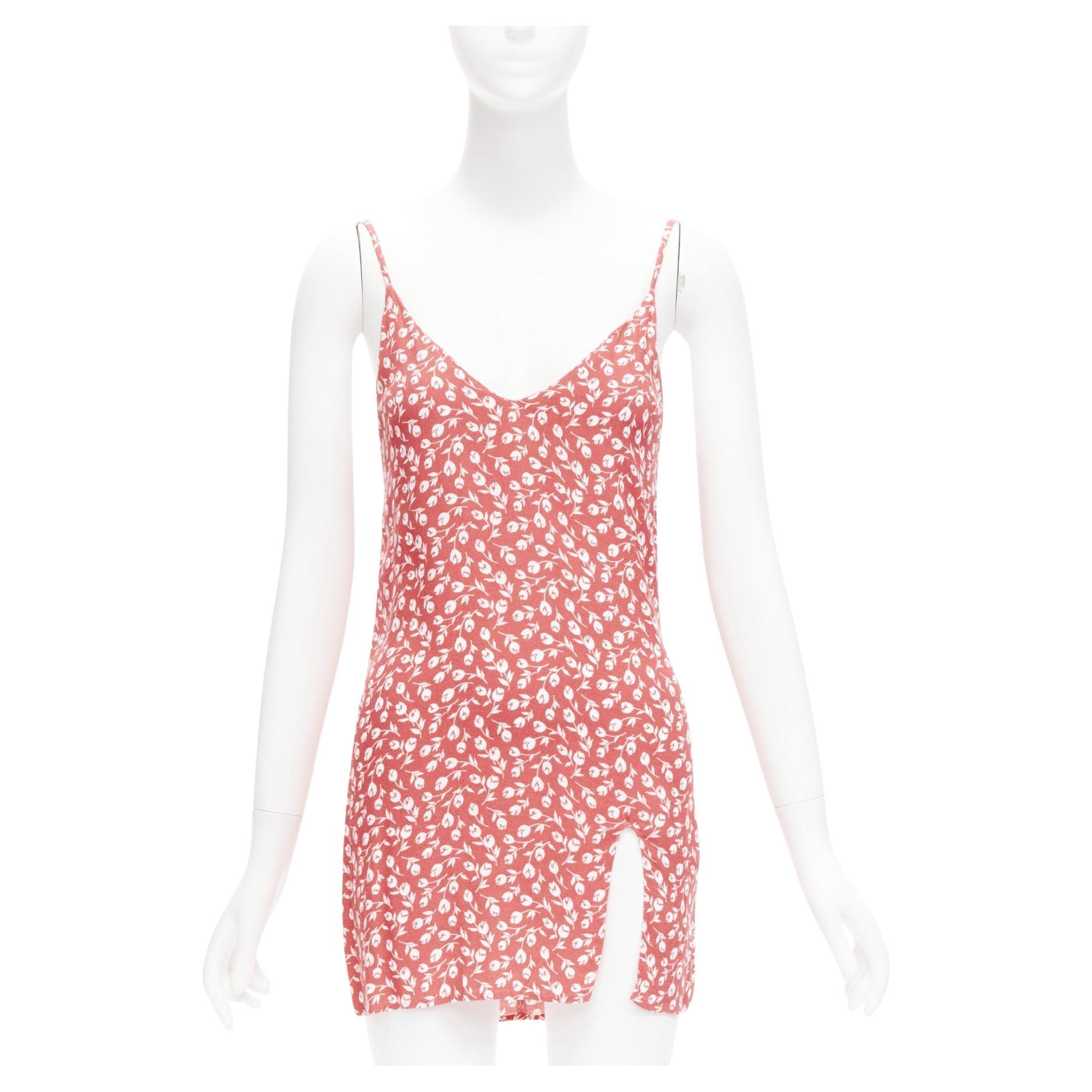 REFORMATION Marlowe pink white floral print high slit mini slip dress XS For Sale